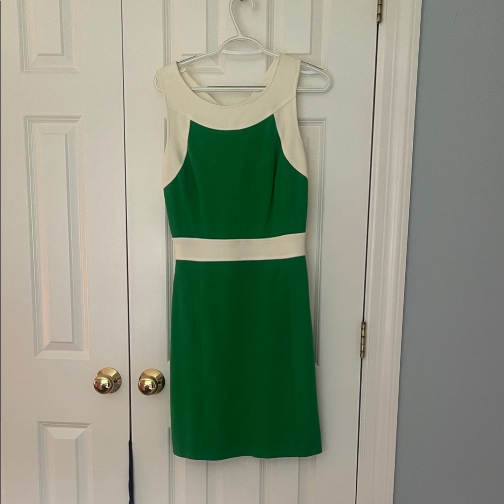 Milly New York Women's Green and Cream Sleeveless Sheath Dress Sz M